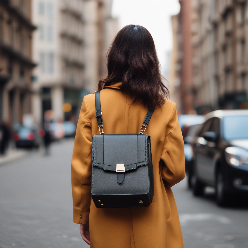A street-style photo of the bag being carried, highlighting its designer-inspired silhouette.