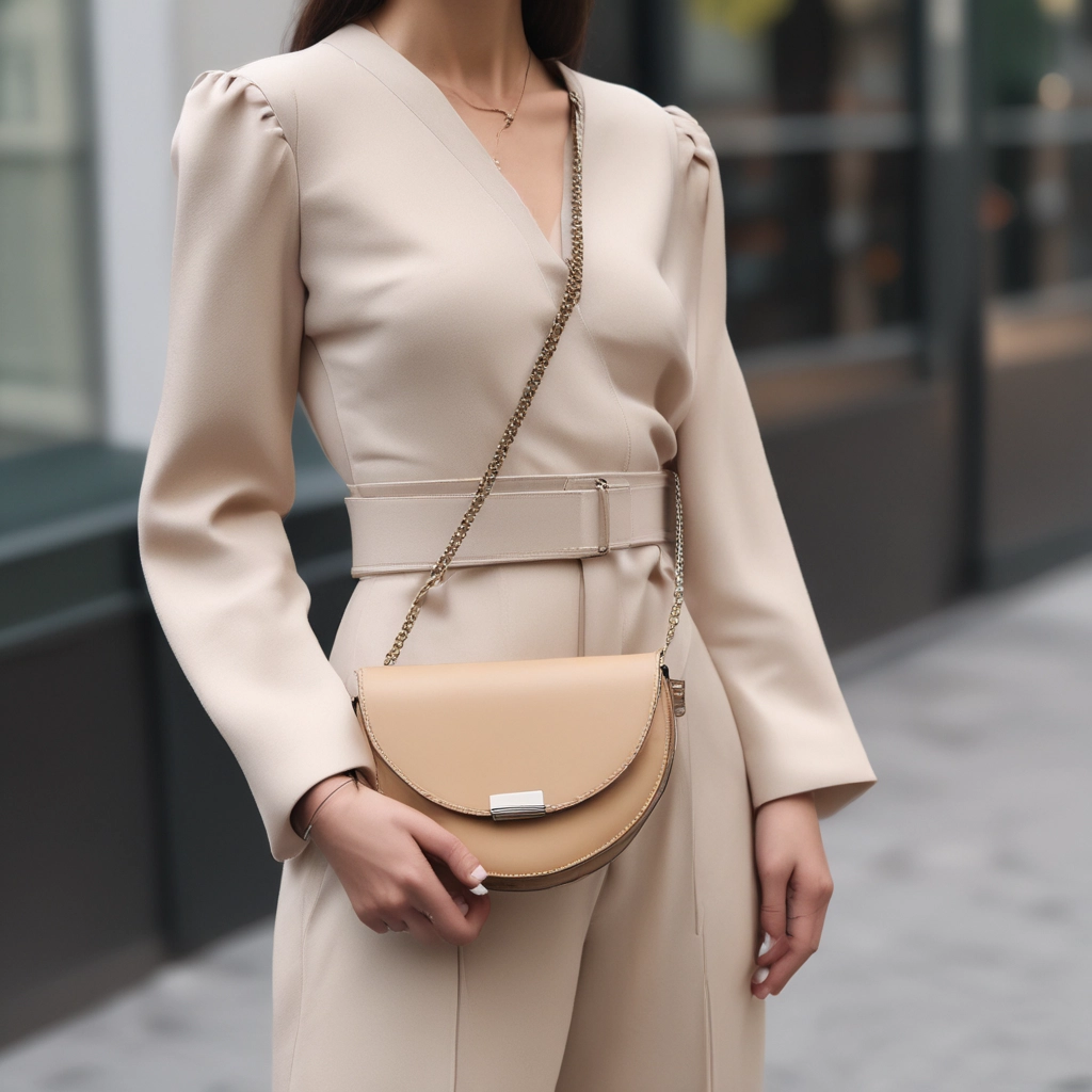 The half-moon shoulder bag styled with a minimal outfit to showcase its elegant silhouette