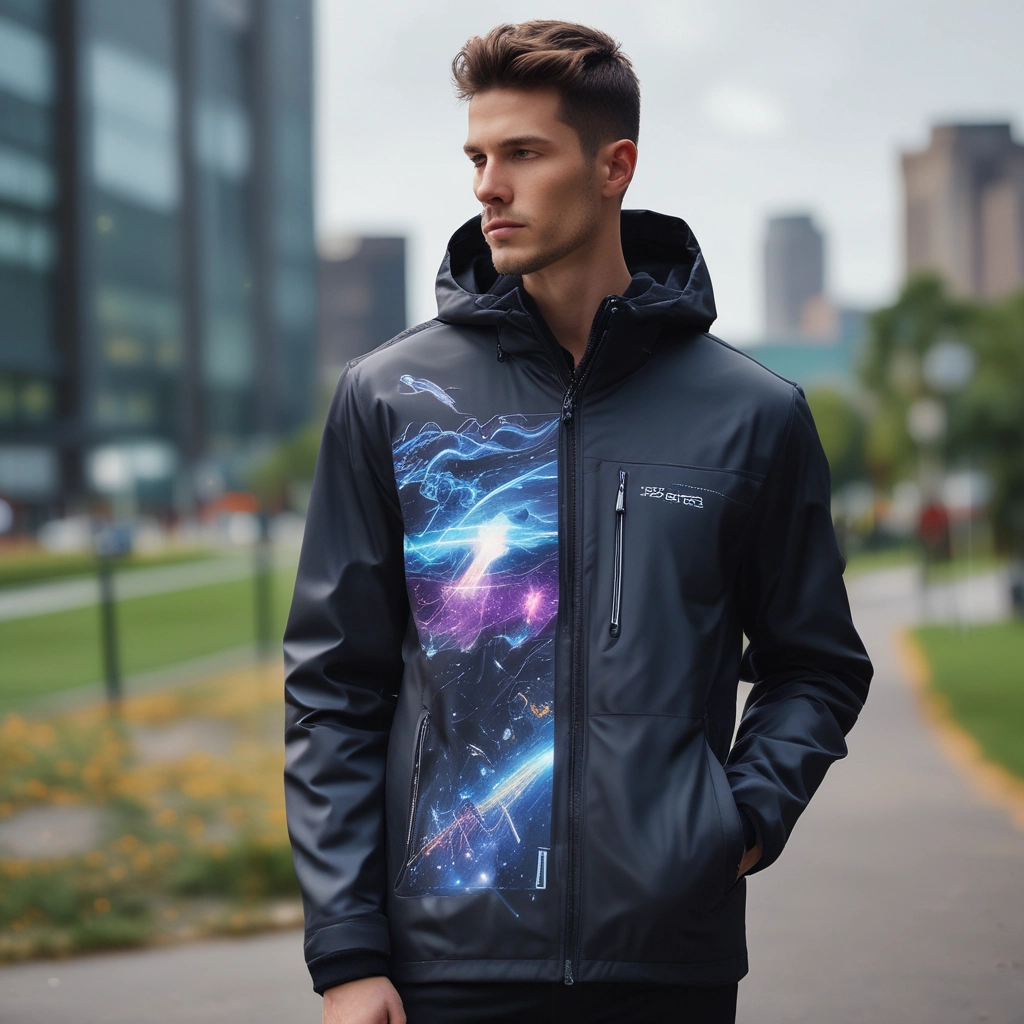 Smart sustainable jacket with holographic environmental impact display