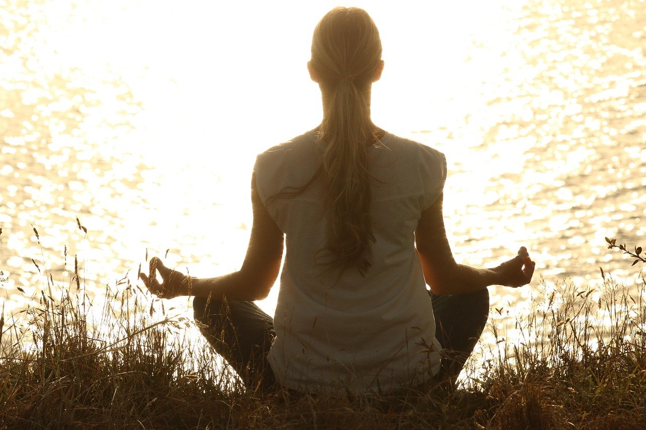meditate, woman, yoga, zen, meditating, relax, relaxing, wellness, yoga pose, meditation, nature, peaceful, silhouette, sunset, tranquil, calm