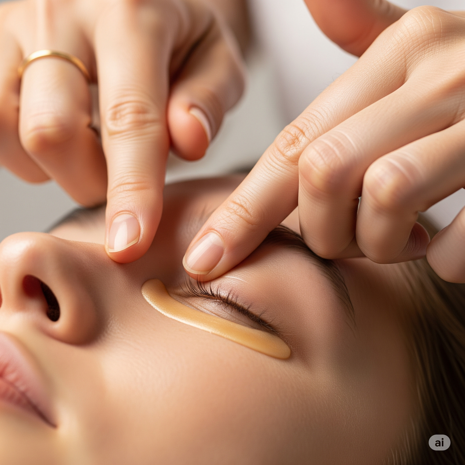 Demonstration of gentle under-eye massage technique