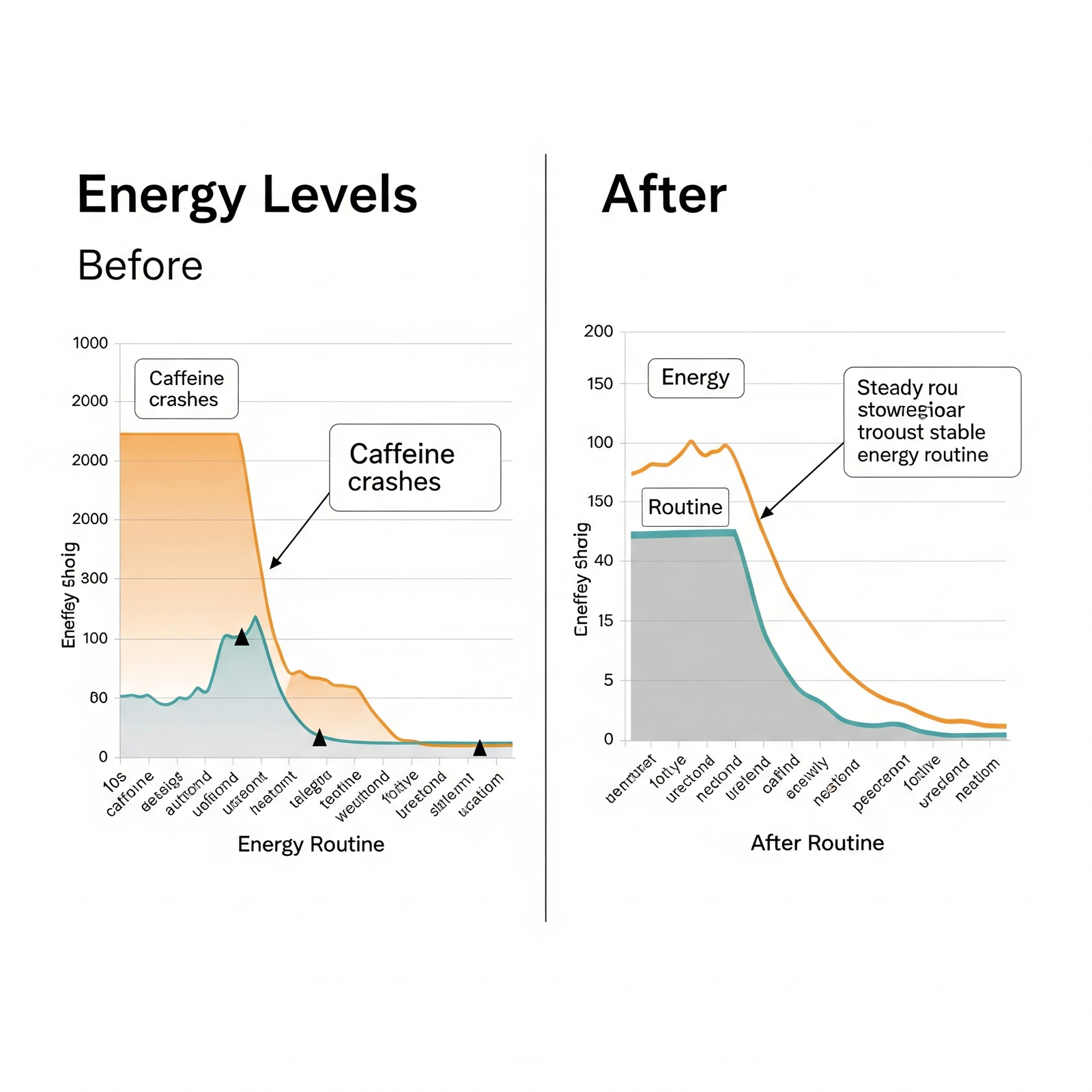Before and after comparison showing energy levels throughout the day