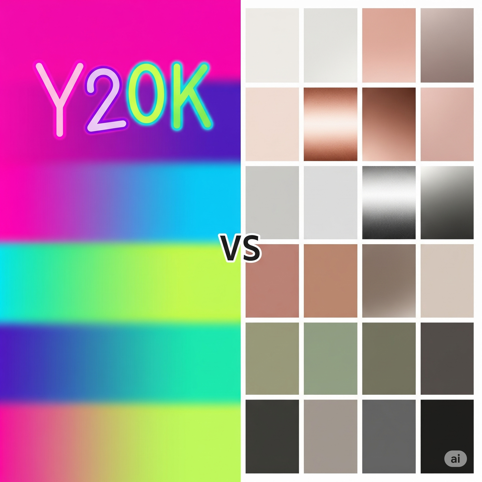 Color palette comparison showing original Y2K vs. modern refined version