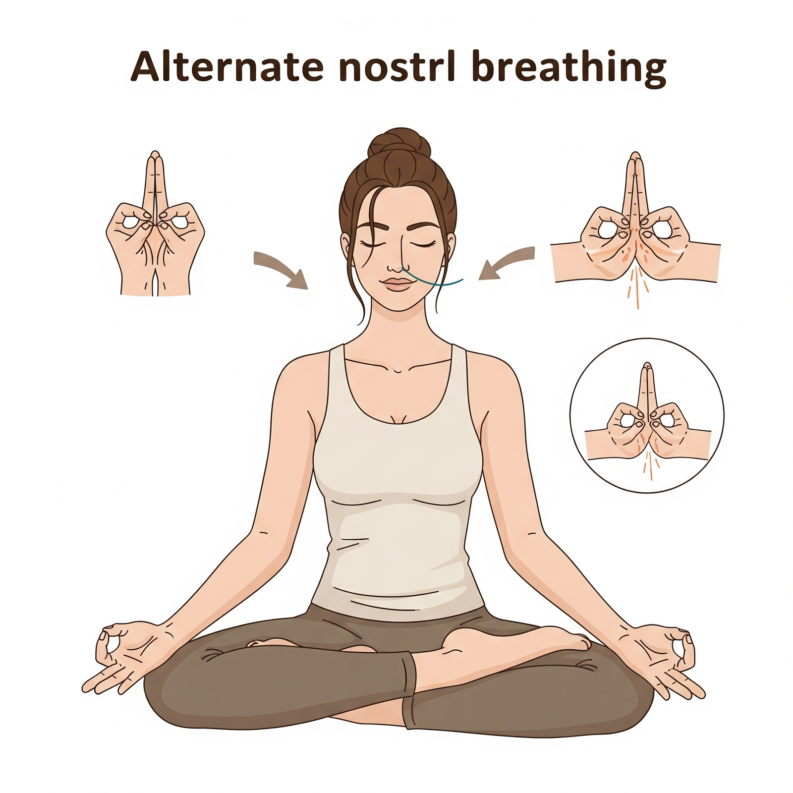 Step-by-step visual guide showing alternate nostril breathing technique