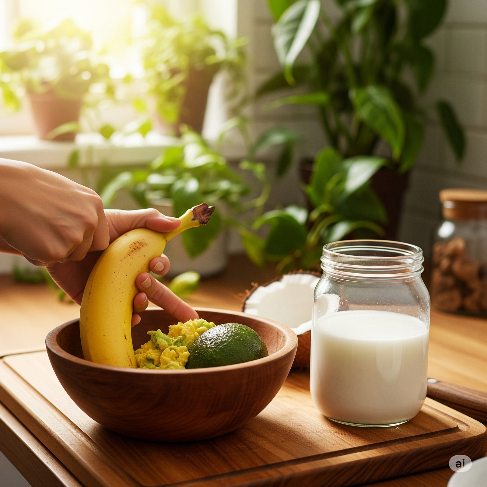 Banana avocado mask preparation and ingredients