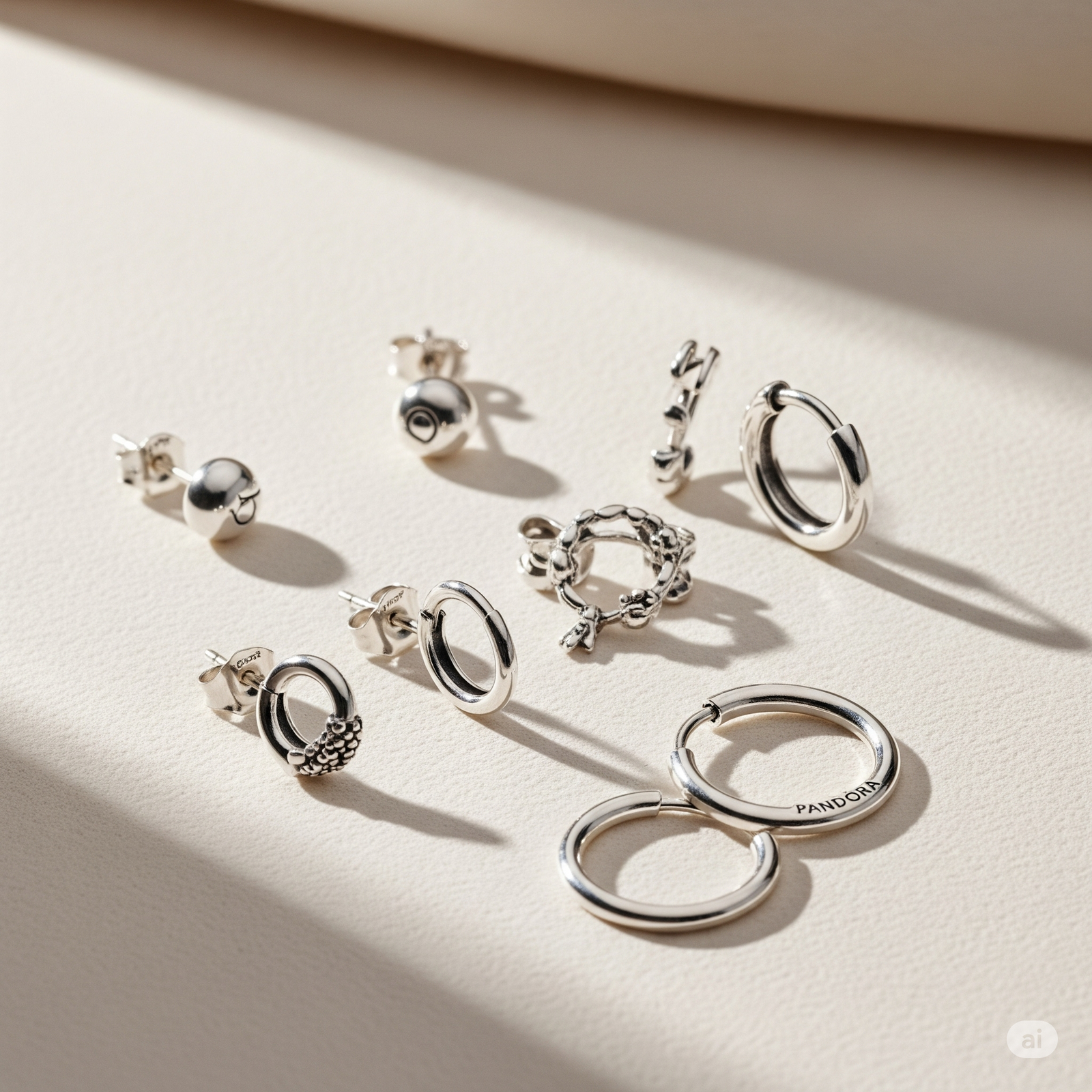 Collection of minimalist Pandora pieces arranged aesthetically