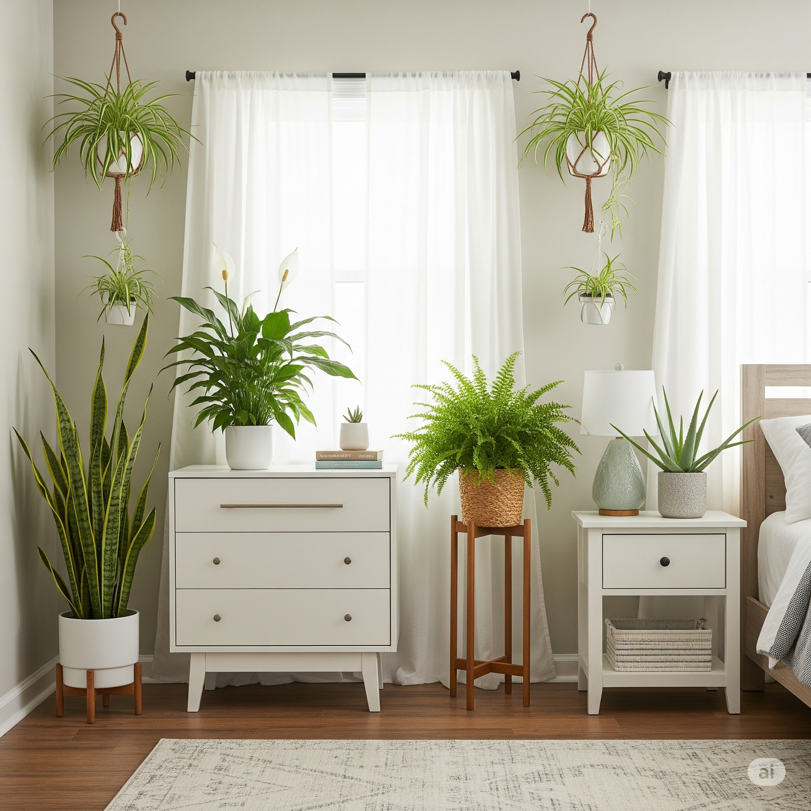 Complete bedroom plant setup showing placement
