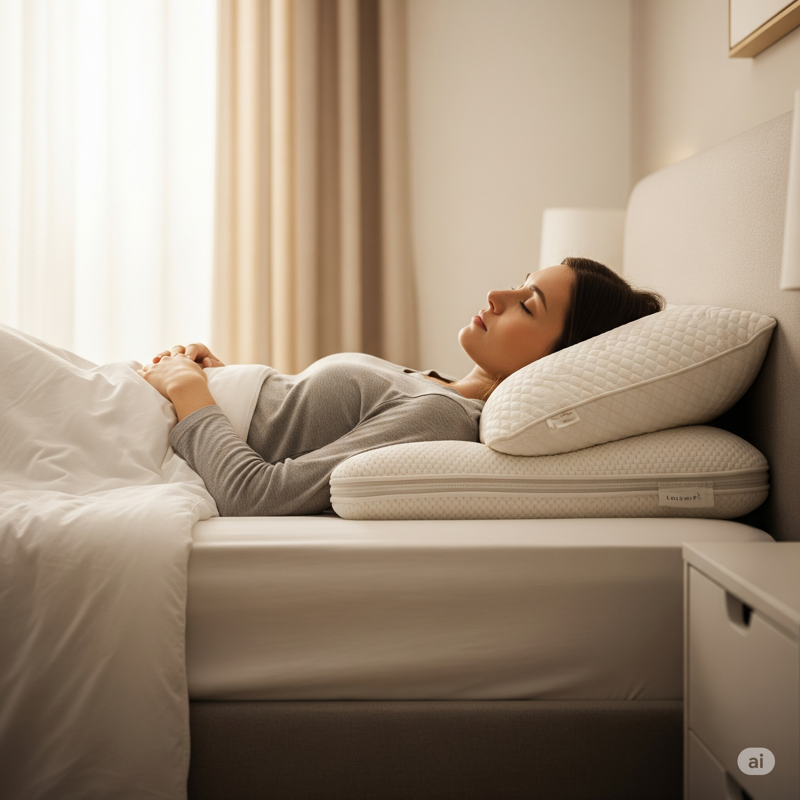 Bedroom setup showing optimal sleep positioning and pillow arrangement